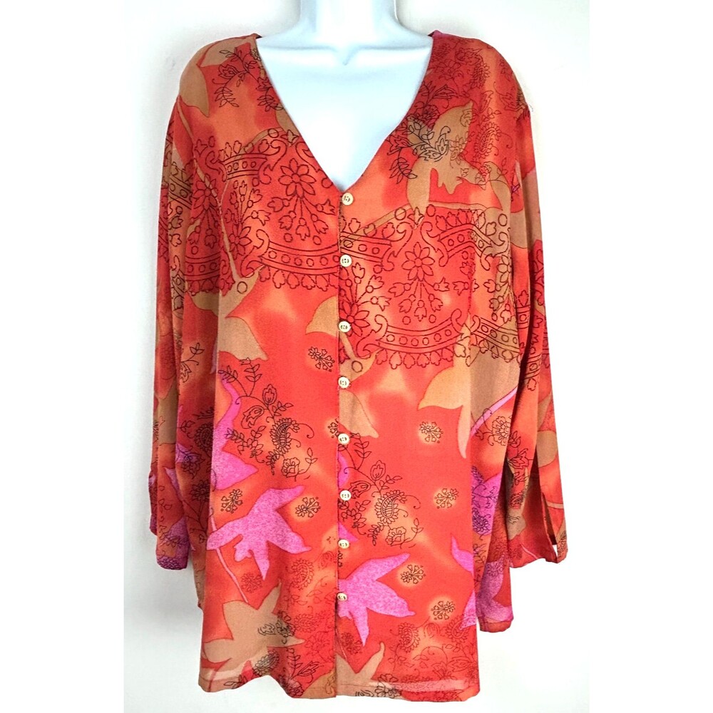 Original Anthony Orange Pink Autumn Paisley Shirt Tunic Size IX